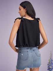Diamond Chain Bowknot Strap U-neck Tank Top Mssza