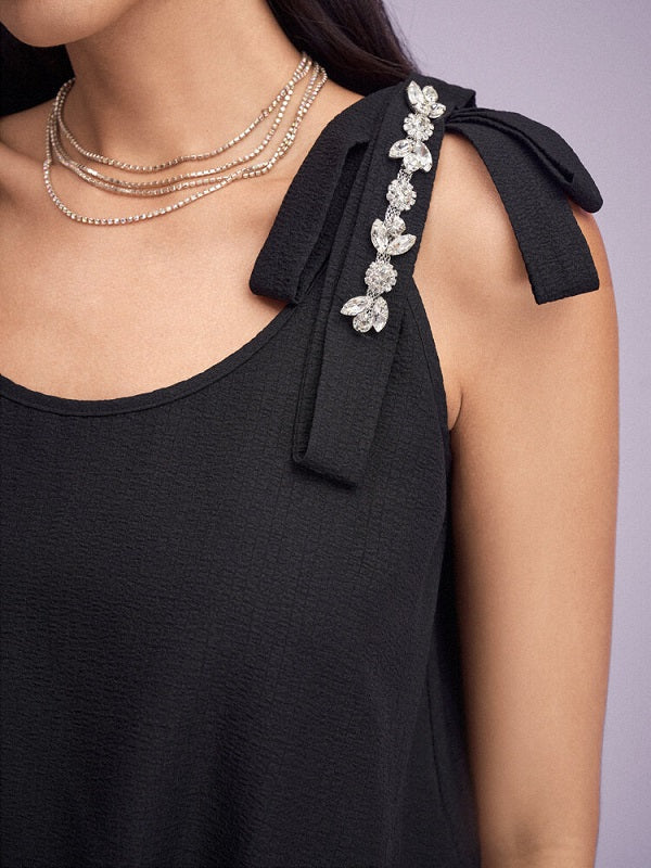 Diamond Chain Bowknot Strap U-neck Tank Top Mssza