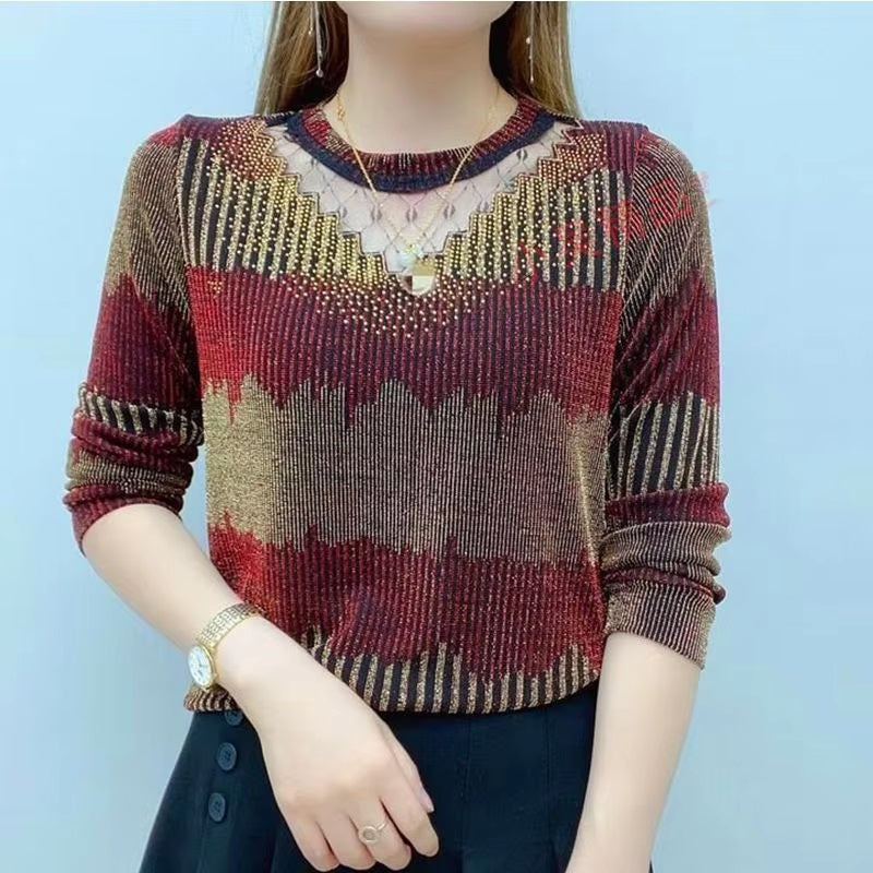 Diamond Hollow Out Trend Loose Casual Lace Patchwork Pullover Top Mssza
