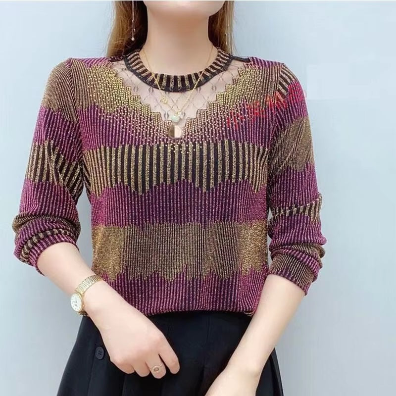 Diamond Hollow Out Trend Loose Casual Lace Patchwork Pullover Top Mssza