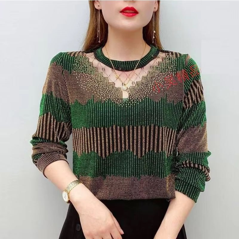 Diamond Hollow Out Trend Loose Casual Lace Patchwork Pullover Top Mssza