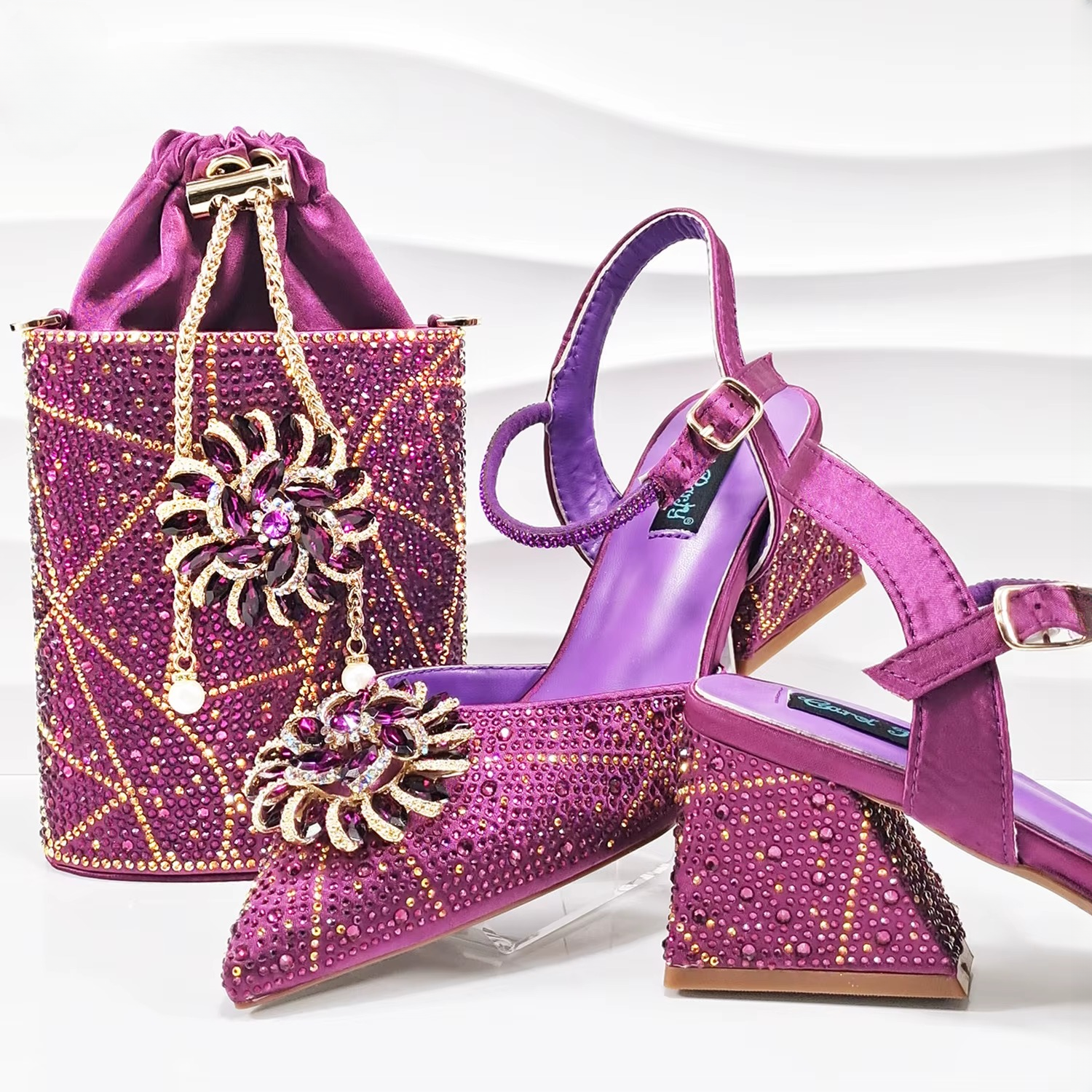 Geometric Diamond Oval Stand Bag Buckle Strap High Square Heels Mssza