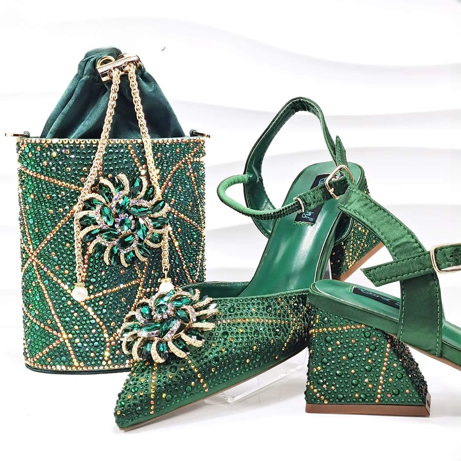 Geometric Diamond Oval Stand Bag Buckle Strap High Square Heels Mssza