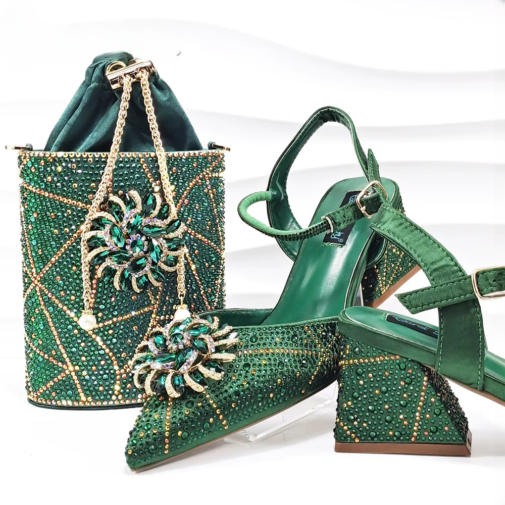 Geometric Diamond Oval Stand Bag Buckle Strap High Square Heels Mssza