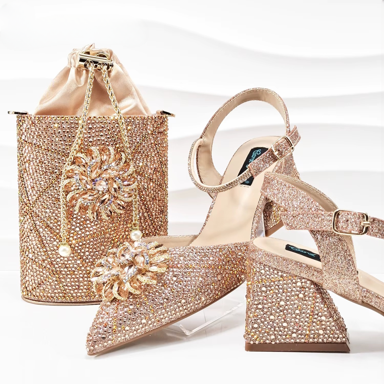 Geometric Diamond Oval Stand Bag Buckle Strap High Square Heels Mssza