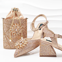Geometric Diamond Oval Stand Bag Buckle Strap High Square Heels Mssza