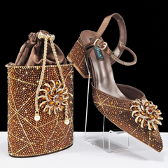 Geometric Diamond Oval Stand Bag Buckle Strap High Square Heels Mssza