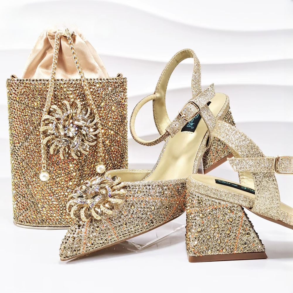 Geometric Diamond Oval Stand Bag Buckle Strap High Square Heels Mssza