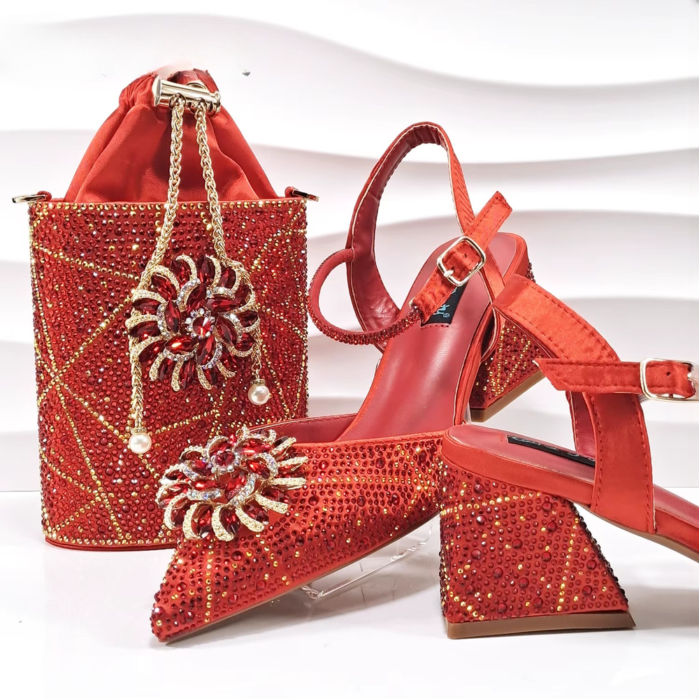 Geometric Diamond Oval Stand Bag Buckle Strap High Square Heels Mssza