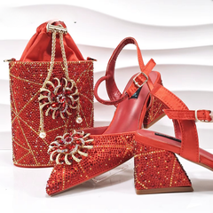 Geometric Diamond Oval Stand Bag Buckle Strap High Square Heels Mssza