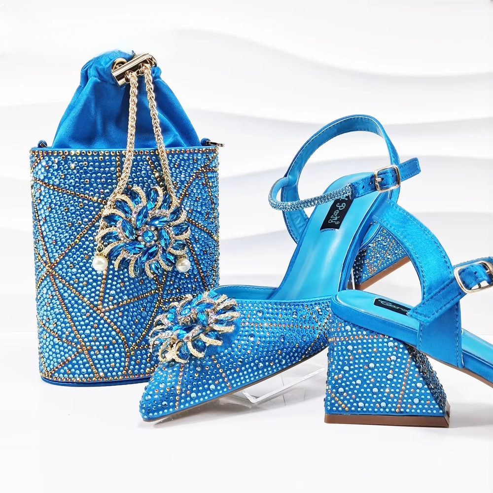 Geometric Diamond Oval Stand Bag Buckle Strap High Square Heels Mssza