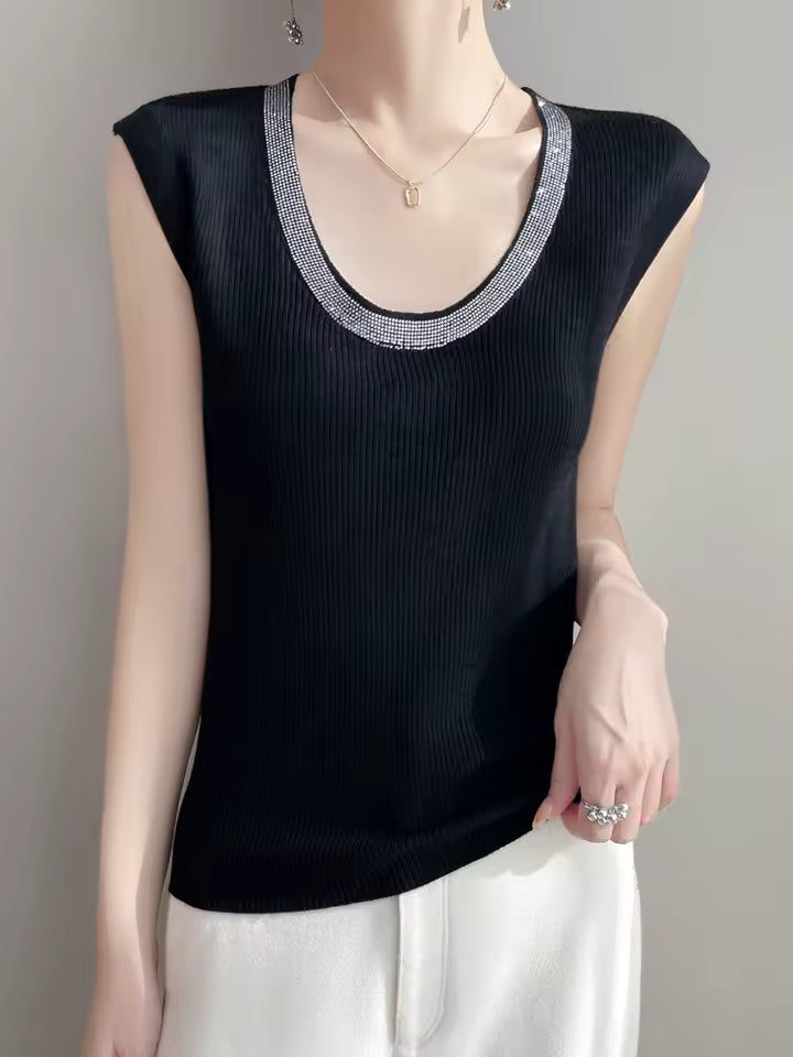 Diamond U-neck Sleeveless knitted Vest Tank Tops Mssza