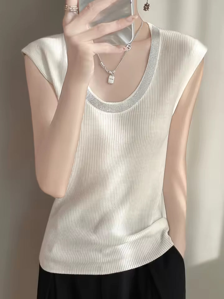 Diamond U-neck Sleeveless knitted Vest Tank Tops Mssza