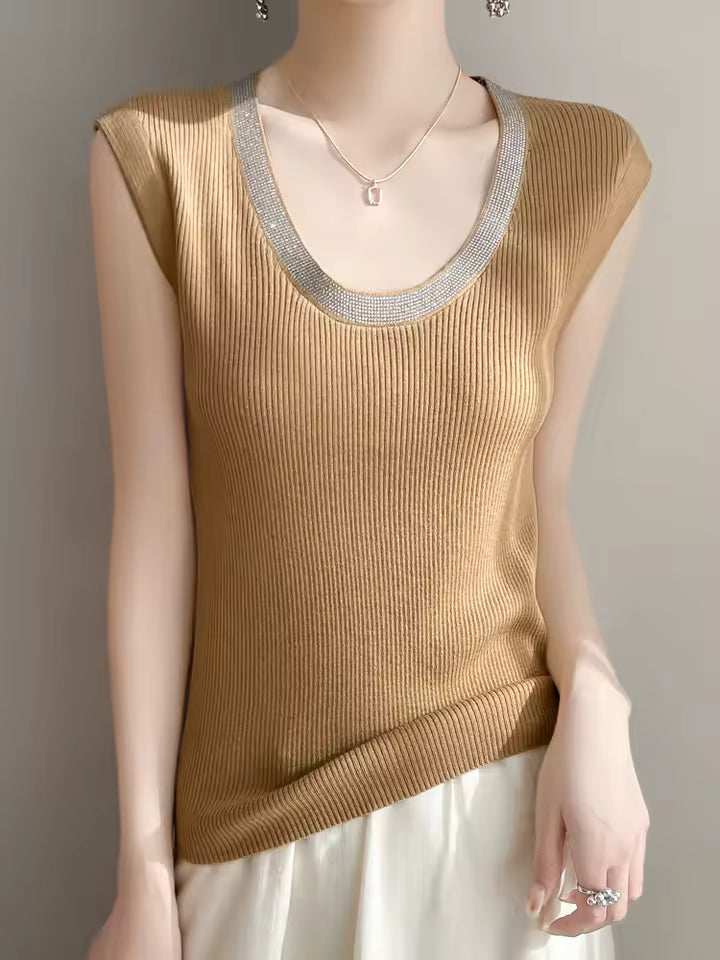 Diamond U-neck Sleeveless knitted Vest Tank Tops Mssza