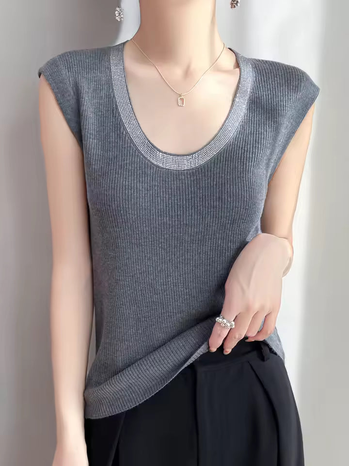 Diamond U-neck Sleeveless knitted Vest Tank Tops Mssza