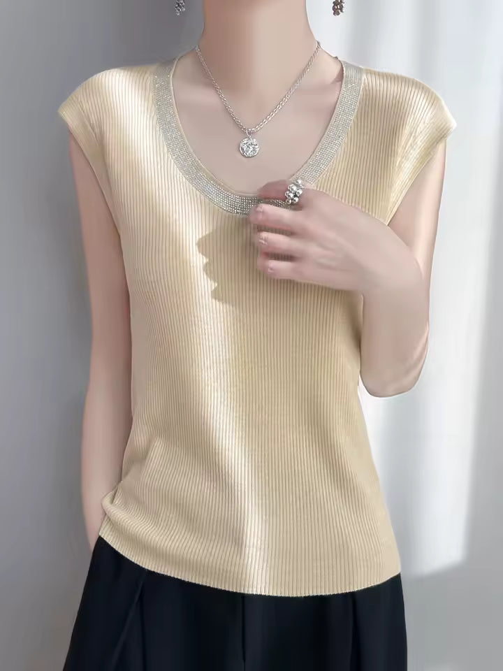 Diamond U-neck Sleeveless knitted Vest Tank Tops Mssza
