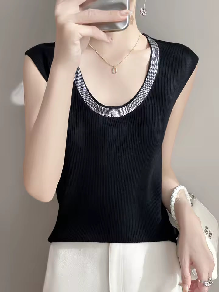 Diamond U-neck Sleeveless knitted Vest Tank Tops Mssza