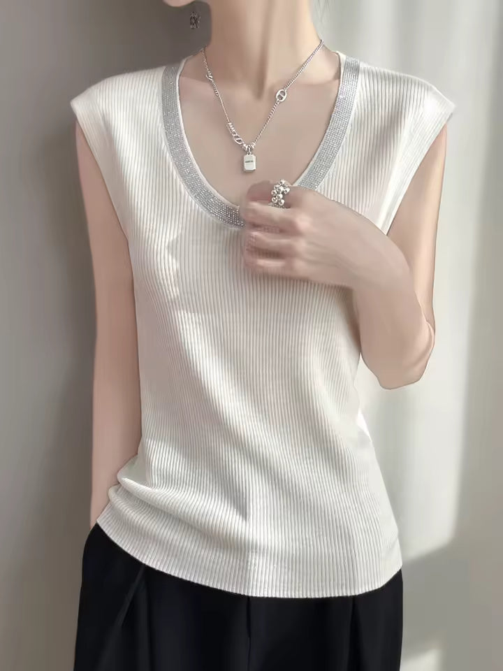 Diamond U-neck Sleeveless knitted Vest Tank Tops Mssza