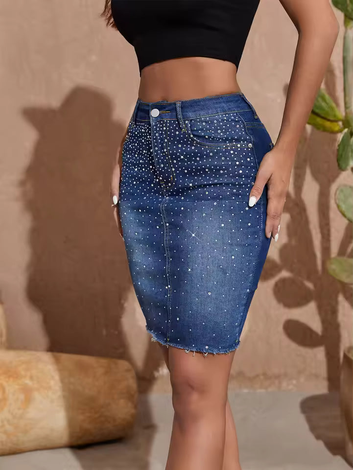 Diamond Studded Bead Wrap Buttocks Skirt Mssza