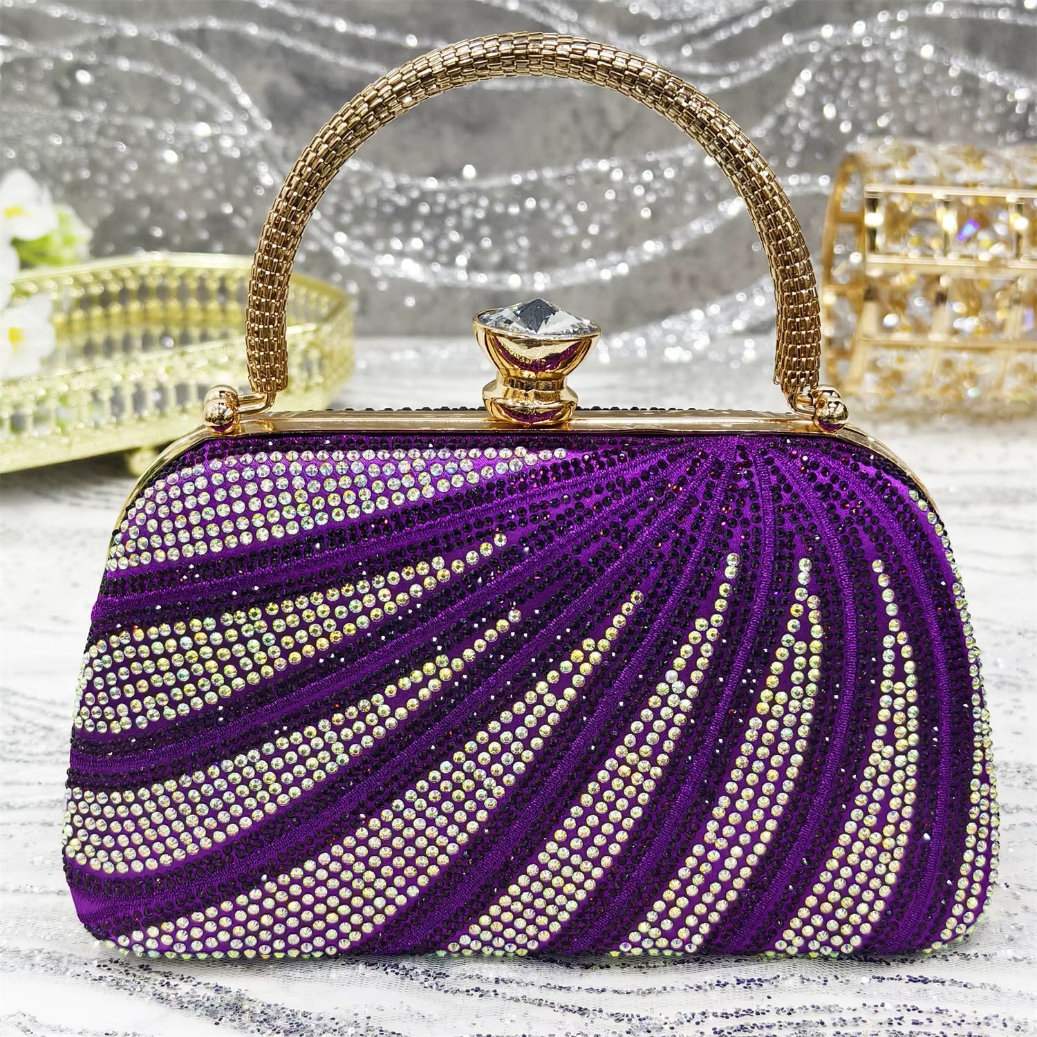Diamond Studded Pointed Toe Party High Heels Gorgeous Shoes and Bag Mssza