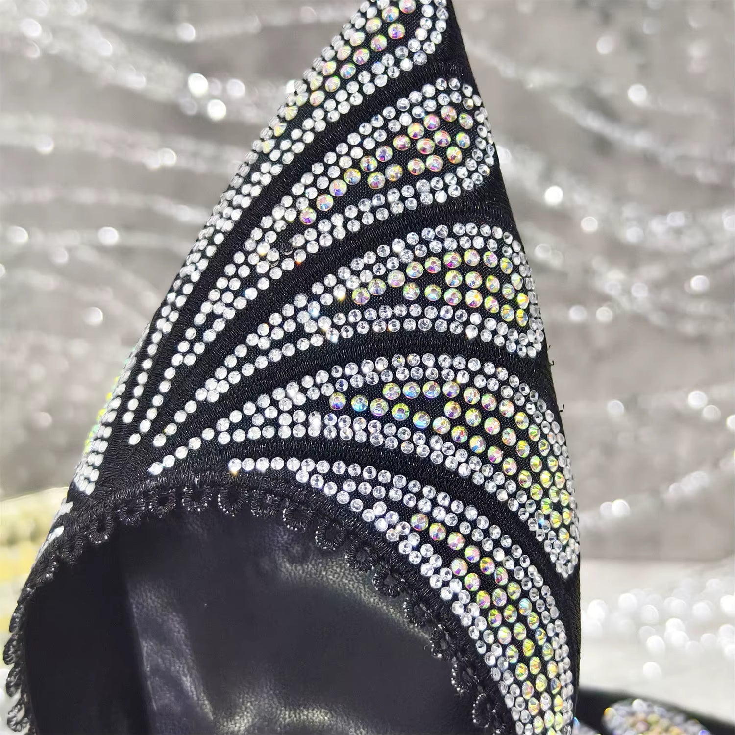 Diamond Studded Pointed Toe Party High Heels Gorgeous Shoes and Bag Mssza