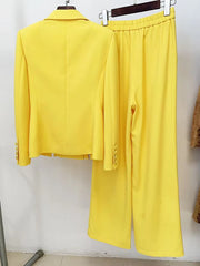 Diamonds Beaded Notched button fly Slit Blazer Runway HIGH STREET Straight Pants Suit Set Mssza