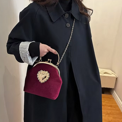 Diamonds Chains Velvet Frame Heart Shoulder and Crossbody Dinner Hand Bags Mssza