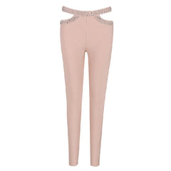 Diamonds Studded Hollow Out Trousers Party Luxury Bandage Pencil  Pants Mssza