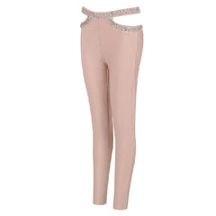 Diamonds Studded Hollow Out Trousers Party Luxury Bandage Pencil  Pants Mssza