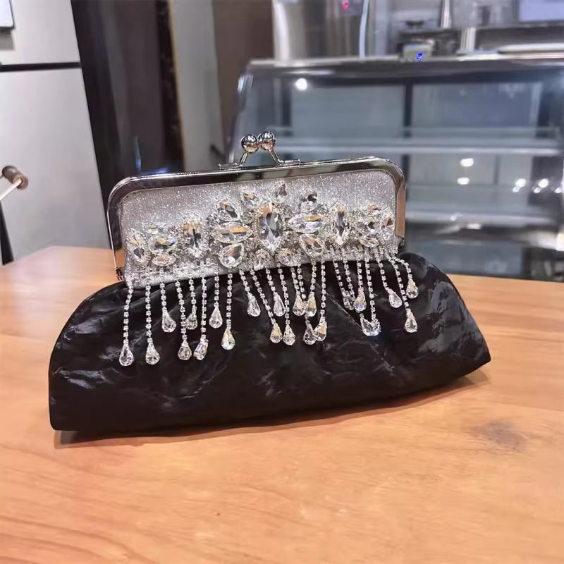 Luxury Elegant Diamonds Tassel Leather Chain Single Shoulder Banquet Evening Bags Mssza