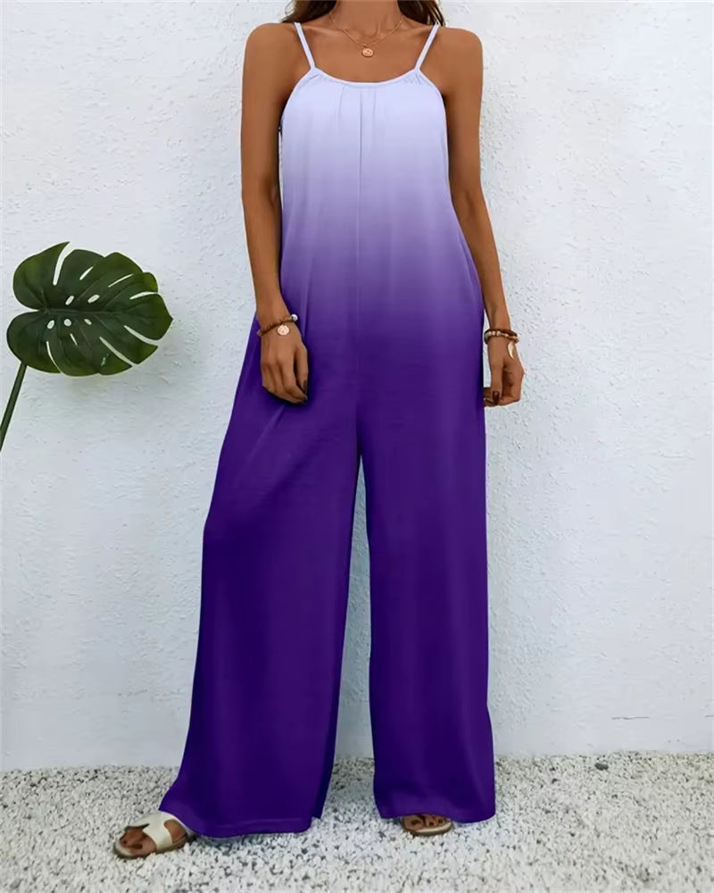 Digital Printing Color Gradient Sleeveless Casual Baggy Jumpsuit Mssza