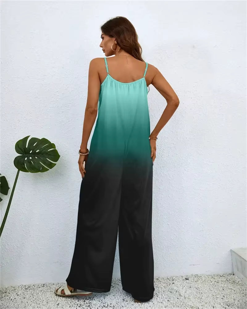 Digital Printing Color Gradient Sleeveless Casual Baggy Jumpsuit Mssza