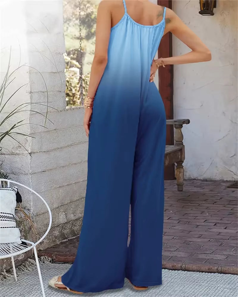 Digital Printing Color Gradient Sleeveless Casual Baggy Jumpsuit Mssza