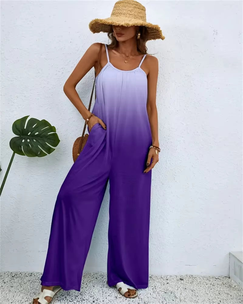 Digital Printing Color Gradient Sleeveless Casual Baggy Jumpsuit Mssza