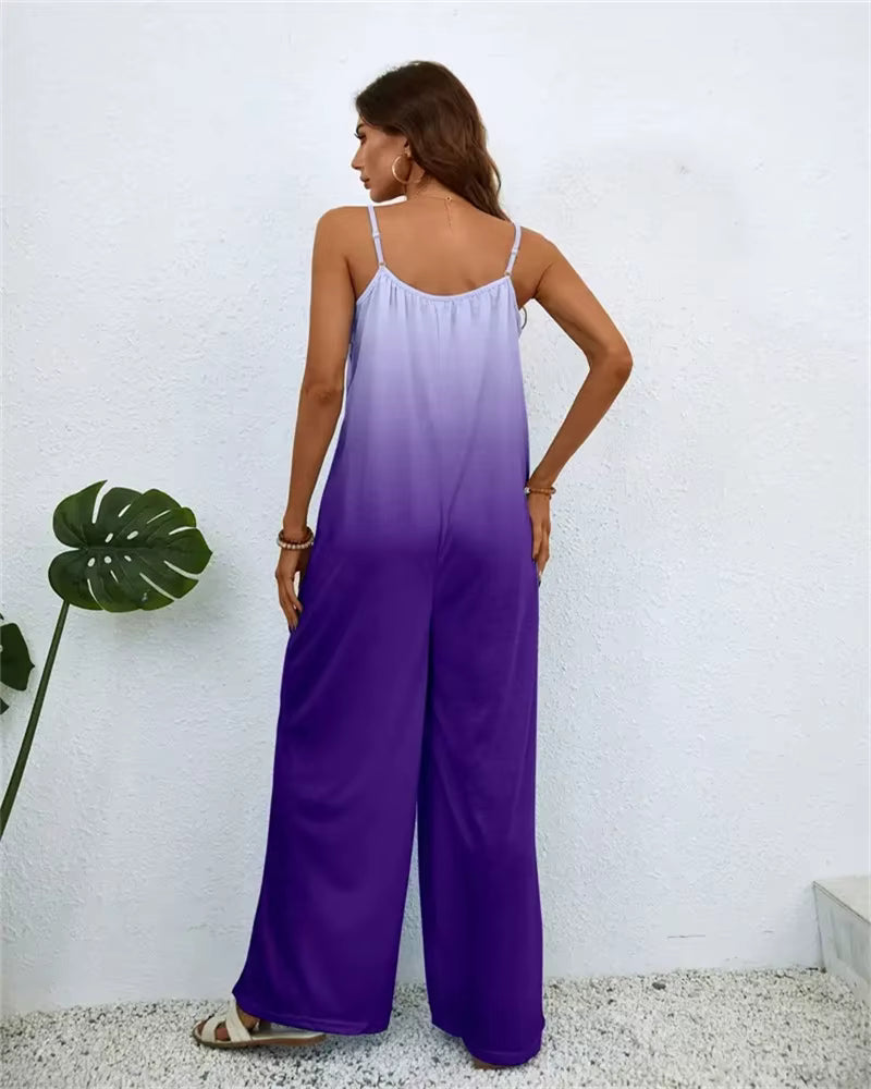Digital Printing Color Gradient Sleeveless Casual Baggy Jumpsuit Mssza