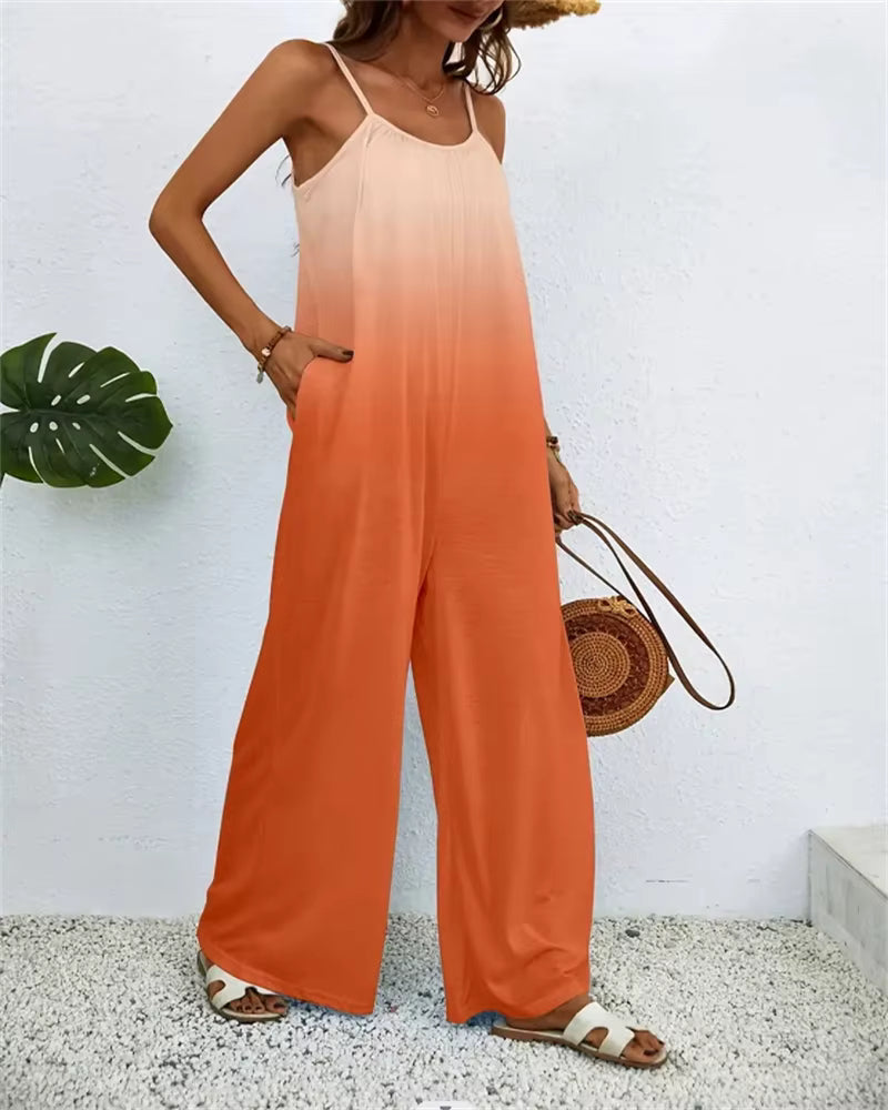 Digital Printing Color Gradient Sleeveless Casual Baggy Jumpsuit Mssza