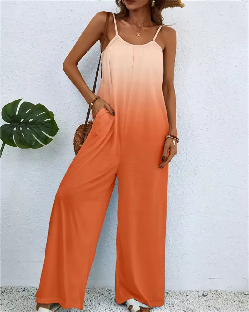 Digital Printing Color Gradient Sleeveless Casual Baggy Jumpsuit Mssza