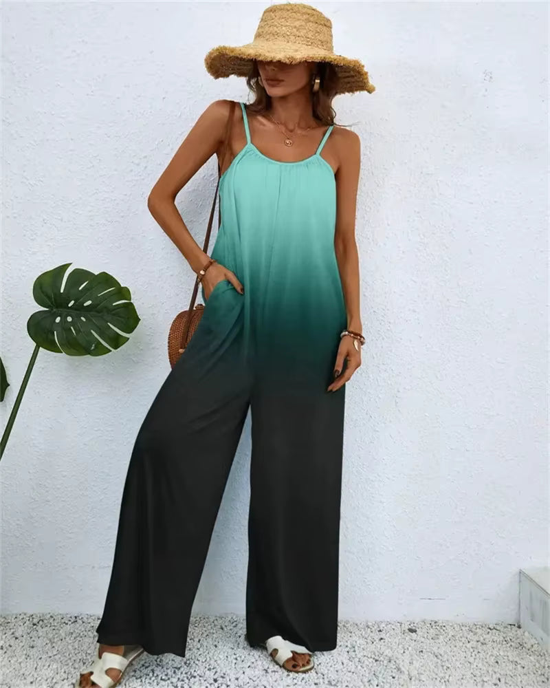 Digital Printing Color Gradient Sleeveless Casual Baggy Jumpsuit Mssza