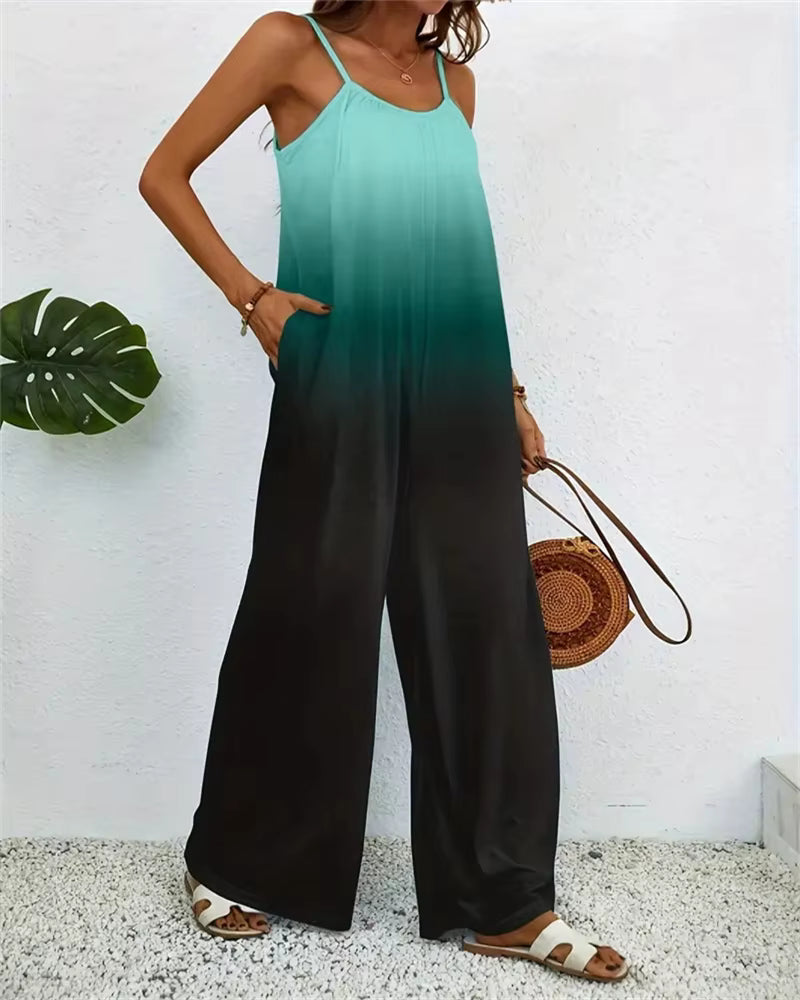Digital Printing Color Gradient Sleeveless Casual Baggy Jumpsuit Mssza