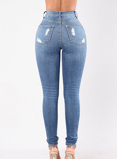 Distressed Denim Jeans Front Zip Closure Skinny Fit Mssza