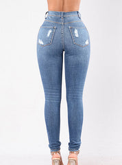 Distressed Denim Jeans Front Zip Closure Skinny Fit Mssza
