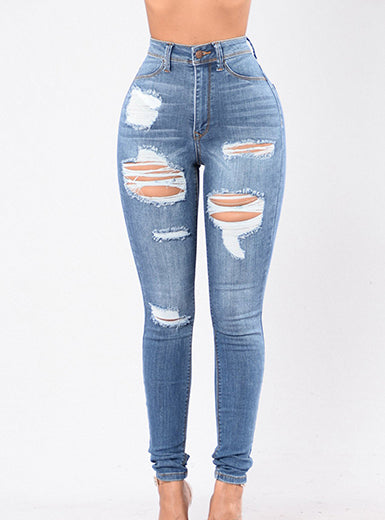 Distressed Denim Jeans Front Zip Closure Skinny Fit Mssza