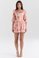 Divine Floral Square Neck Mini Dress Mssaz Desses