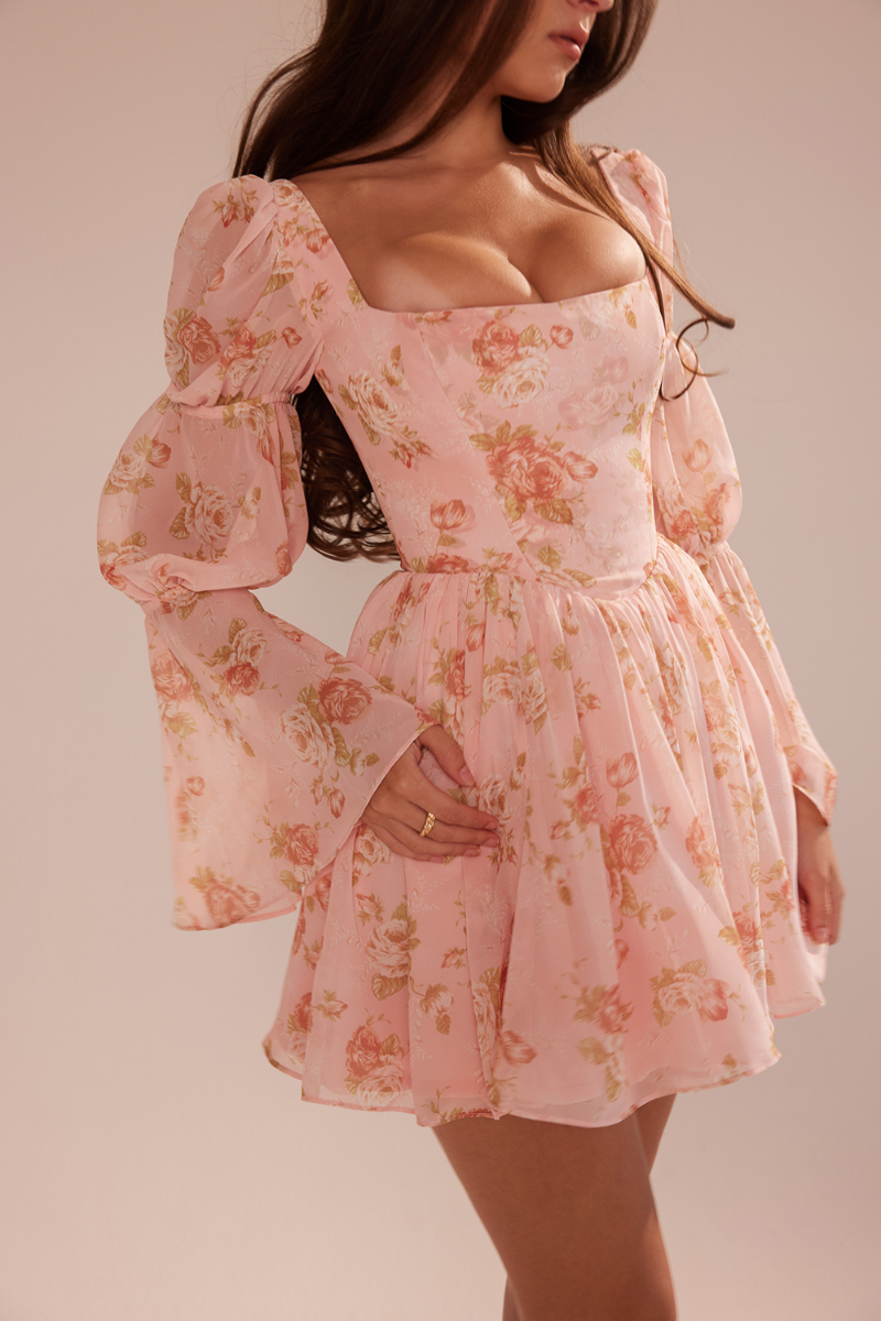 Divine Floral Square Neck Mini Dress Mssaz Desses