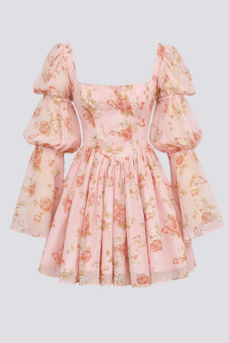 Divine Floral Square Neck Mini Dress Mssaz Desses