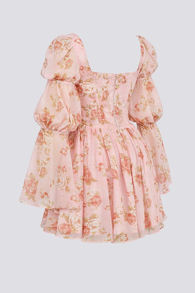 Divine Floral Square Neck Mini Dress Mssaz Desses