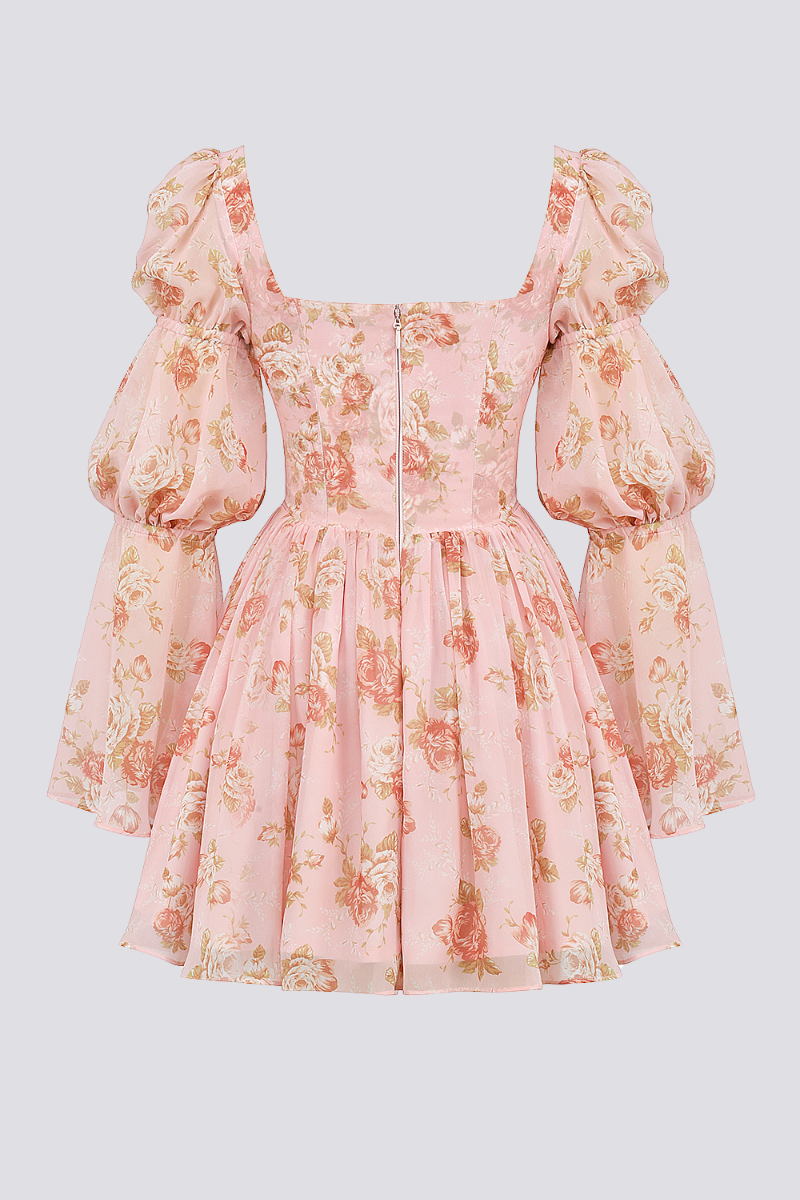 Divine Floral Square Neck Mini Dress Mssaz Desses