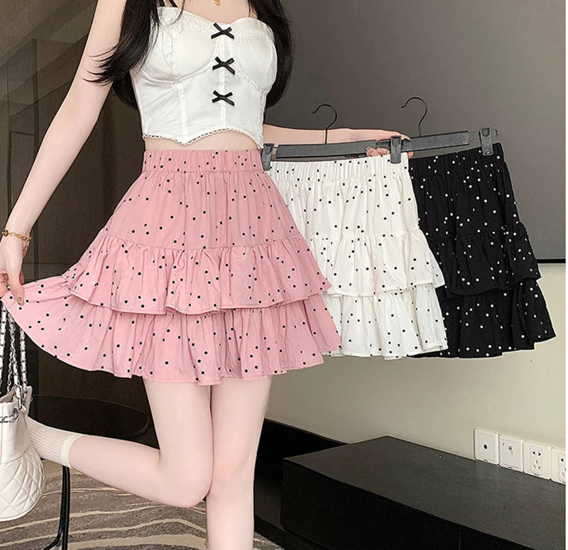 Dot Sweet Mini Skirt Elegant Cute A Line High Waist Chic Casual Cake Skirt Mssza