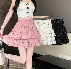 Dot Sweet Mini Skirt Elegant Cute A Line High Waist Chic Casual Cake Skirt Mssza