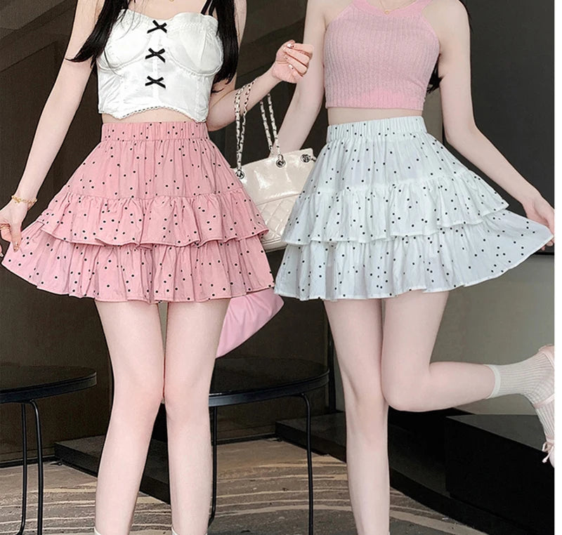 Dot Sweet Mini Skirt Elegant Cute A Line High Waist Chic Casual Cake Skirt Mssza